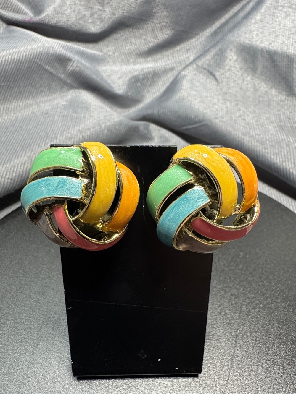 VTG Multicolor Enamel Knot Clip-On Earrings - Bright Colorway